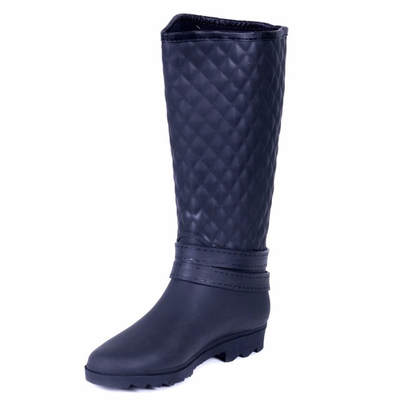 Women Tall Matte Rain Boots, RB-1904, Quilted Black - Picture 4 of 4